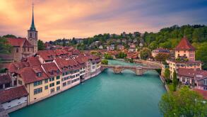 Bern. Image of Bern, capital city of Switzerland, during dramatic sunset.