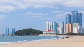 Busan, South Korea. Haeundae beach landscape. This is the one of the most famous and beautiful beaches in the city