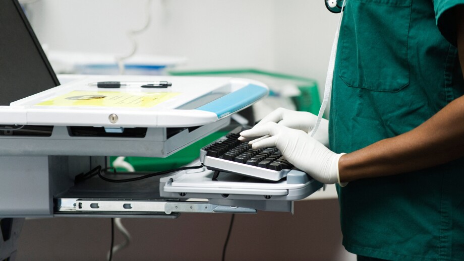 Healthcare worker using computer