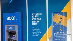 Bank of Queensland BOQ bank branch in Sydney Australia with outside ATM machine