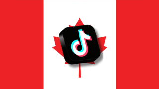 A mockup of a 3D representation of TikTok's logo set against the Canadian flag
