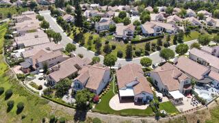 Aerial view of residential neighborhood in green valley, Rancho Bernardo, San Diego County, California. USA