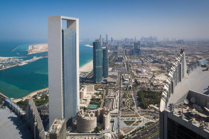 UAE, Abu Dhabi, city skyline, aerial view