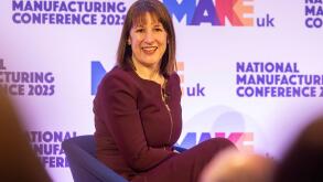 London, UK. 4th Mar, 2025. Chancellor Rachel Reeves delivers a speech at the National Manufacturing Conference on Defence Procurement for the UK. Credit: Karl Black/Alamy Live News