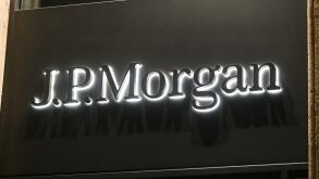 Milan, Italy - September 24, 2021: JP Morgan logo displayed on a facade of a store in Milan.