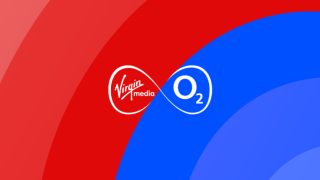 VMO2 logo, a red and blue blend with the logo central