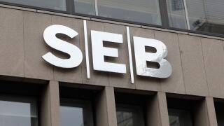 Stockholm, Sweden - September, 25 2016: Close up of the financial group SEB sign at the office located at the street Sveavagen in downtown Stockholm.
