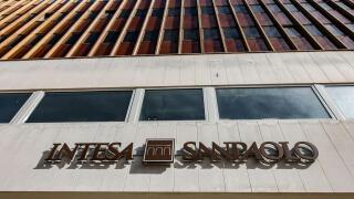 A branch of Intesa Sanpaolo In Brindisi, Italy. Intesa Sanpaolo is Italy's largest bank by assets and the world's 27th largest.