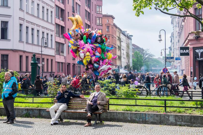 Kreuzberg, Berlin, Germany, 1st May, 2015. May Day, Labour Day or Workers' Day is celebrated on the May 1 and is a public holiday in Germany.  In Berlin the largest Labour day festivities take place in the Kreuzberg area. Streets are closed, stall holders