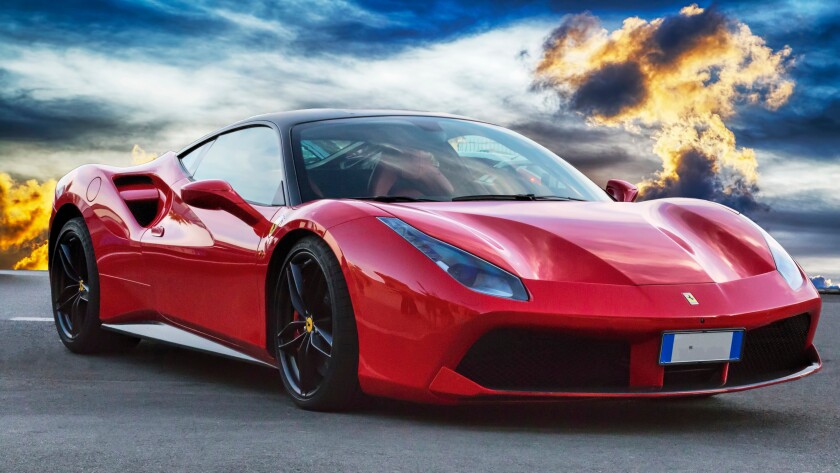 Luxury model sports car Ferrari 488 GTB placed on a scenic back