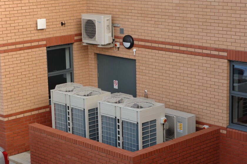 Air sourced heat pumps used to heat offices in Barnstaple north devon england
