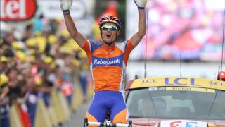 CYCLING - TOUR DE FRANCE 2012 - STAGE 14 - Limoux > Foix (192 km) - 15/07/2012 - PHOTO MANUEL BLONDEAU / DPPI - STAGE WINNER, RABOBANK CYCLING TEAM TEAMRIDER LUIS LEON SANCHEZ OF SPAIN CELEBRATES ON THE FINISH LINE