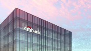 New York, USA. February 19, 2021. Editorial Use Only, 3D CGI. Citibank Signage Logo on Top of Glass Building. Workplace Financial Services Company in