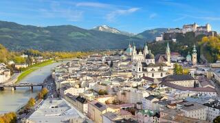 Austria - panoramic aerial view of Salzburg Old Town