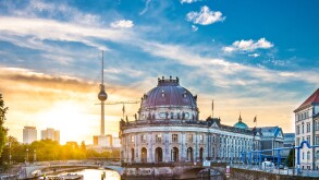 Berlin, Germany view of Museum Island and Television Tower.