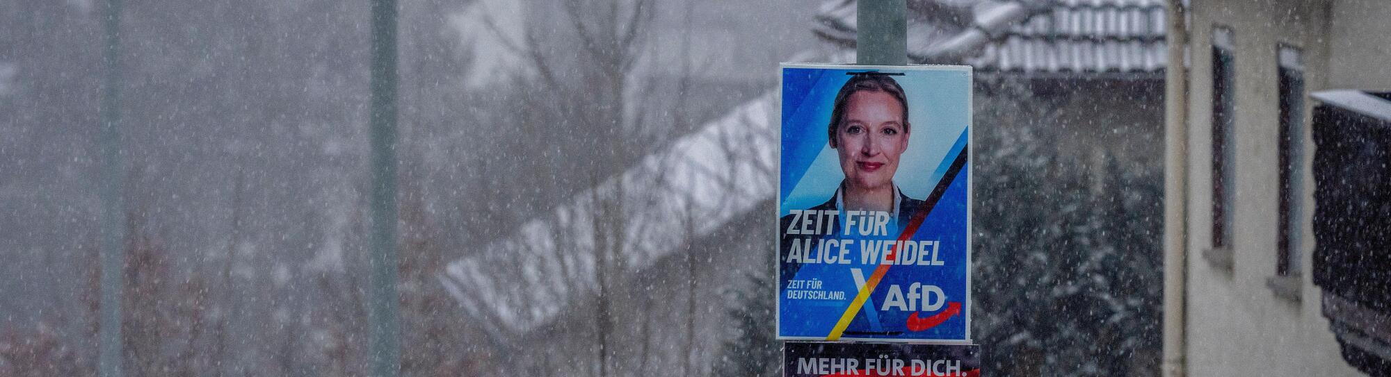 Election posters of Alice Weidel of the AfD and German Chancellor Olaf Scholz are fixed at lamp poles in Niederreifenberg near Frankfurt, Germany, Thursday, Feb. 13, 2025. (AP Photo/Michael Probst)