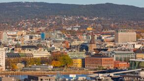 Sunny Day at Autumn in Oslo City Aerial