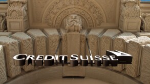 Main entrance of Credit Suisse, Switzerland's second largest bank at the company's headquarters at Zurich Paradeplatz