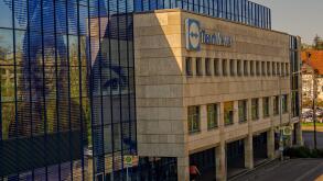 GOEPPINGEN,GERMANY - APRIL 11,2020:Jahnstrasse This is the modern office building of the successful German software company TeamViewer.