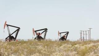 Vaca muerta field. Oil pump jack pumping crude out of the ground in Neuquen, Argentina