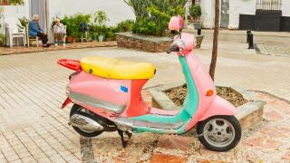 COLOURFUL OLD VESPA SCOOTER IN MARBELLA OLD TOWN SPAIN