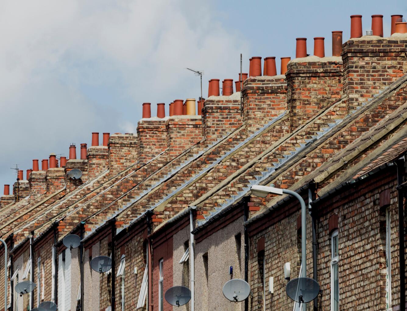 Street of terraced houses. England, UK