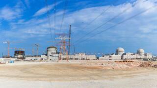 This undated photograph released by the United Arab Emirates' state-run WAM news agency, shows the under-construction Barakah nuclear power plant in Abu Dhabi's Western desert. The UAE on Sunday denied a claim by Yemen's Shiite rebels that a rebel-fired m