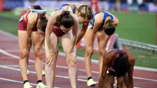 Athletes look exhausted after compete in the 1500m women during the IAAF Diamond League Golden Gala meeting at Olimpic stadium in Rome (Italy), June 9