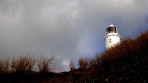 Winter storm at Trevose Head lighthouse, Cornwall.