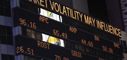 Illuminated stock market board in New York City