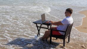 Business Man Working on Tropical Beach