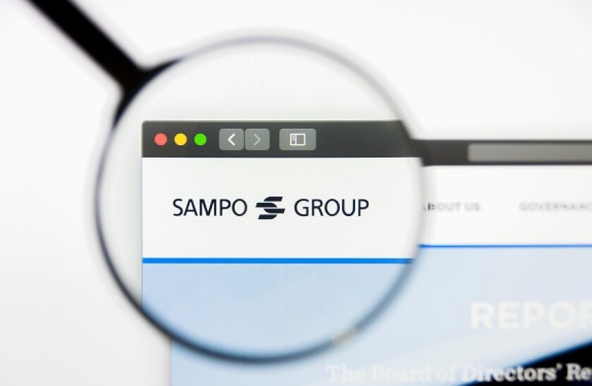 Los Angeles, California, USA - 10 March 2019: Illustrative Editorial, Sampo website homepage. Sampo logo visible on display screen