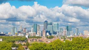 London - The sky line of Canary Wharf from Greenwich park.