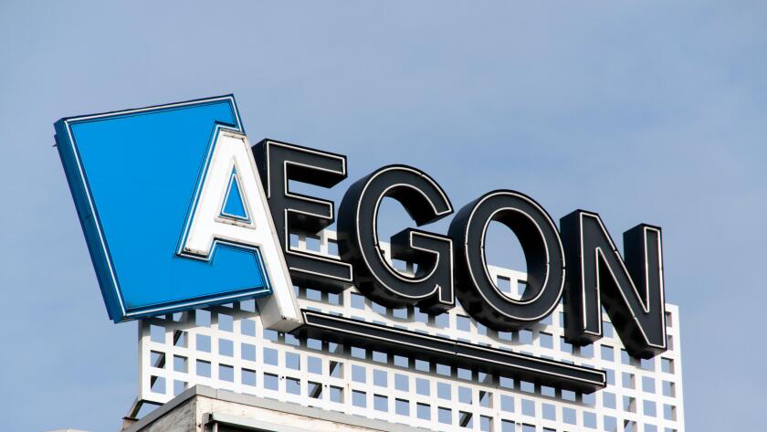 Amsterdam, Netherlands-November 12, 2016: letters aegon on a building in Amsterdam