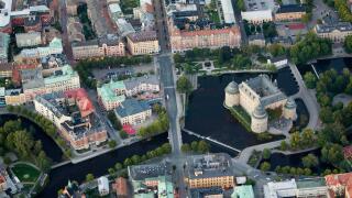 A castle in a town, Orebro, Narke, Sweden.