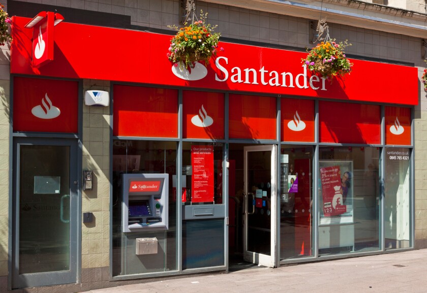 Exterior of the Santander bank branch on Queen street Cardiff South Glmorgan South Wales UK GB EU Europe