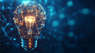 AI-generated image of a lightbulb made up of connections to symbolize network operations