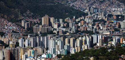 Aerial view of Caracas from the mountains of Waraira Repano National Park. Traveling through Venezuela, cityscape of the capital