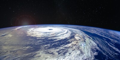 Hurricane Florence over the Atlantics close to the US coast, viewed from the space station. Gaping eye of a category 4 hurricane. Elements of this image furnished by NASA.