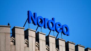 das Logo der Marke/ the logo of the brand "Nordea", Helsinki   (nur fuer redaktionelle Verwendung. Keine Werbung. Referenzdatenbank: http://www.360-be