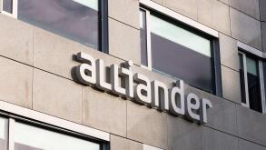 The modern facade of the Alliander head office in Arnhem, a Dutch energy company. Its sleek design represents a focus on energy and technology. Arnhem