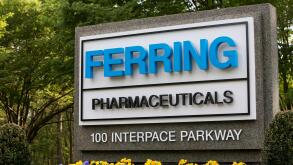A logo sign outside of the headquarters of Ferring Pharmaceuticals Inc., in Parsippany, New Jersey.