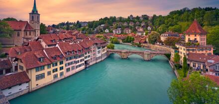 Bern. Image of Bern, capital city of Switzerland, during dramatic sunset.