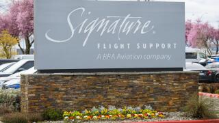 Seattle - March 20, 2022; Sign for Signature Flight Support, A BBA Aviation Company