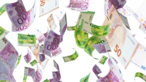 Falling euros on white background