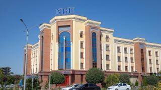 URGENCH, UZBEKISTAN - SEPTEMBER 07, 2022: The building of the National Bank of the Republic of Uzbekistan. Urgench