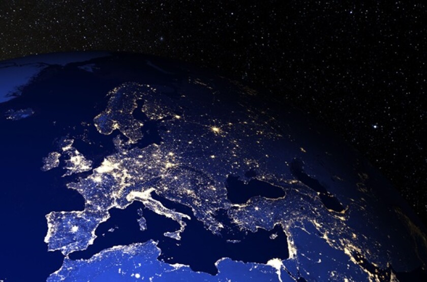 Europe from space at night from Alamy 23May24 575x375