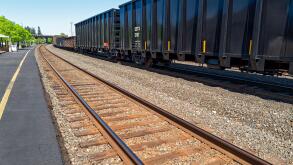 Freight cars waiting for a locomotive at the railroad station in Albany, Oregon, USA