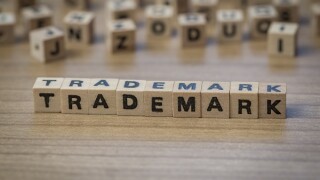 Trademark written in wooden cubes