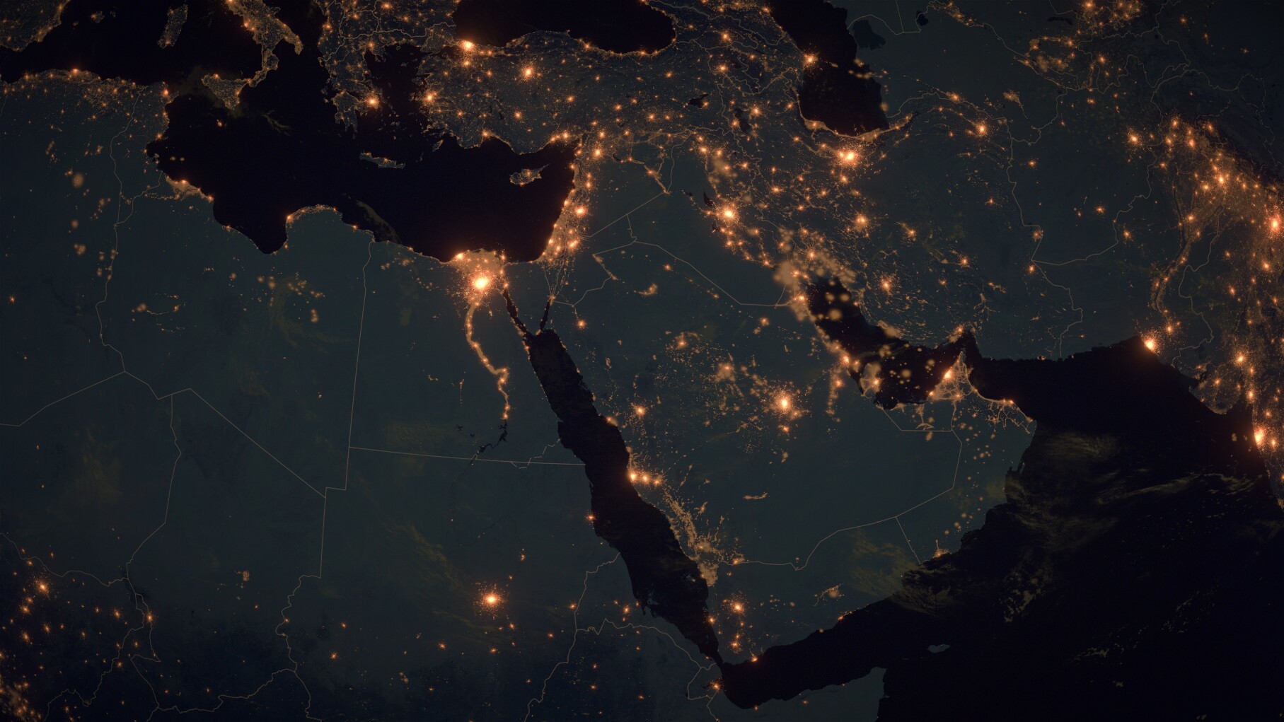 Near East. The Night View of City Lights. Planet Earth. Politica
